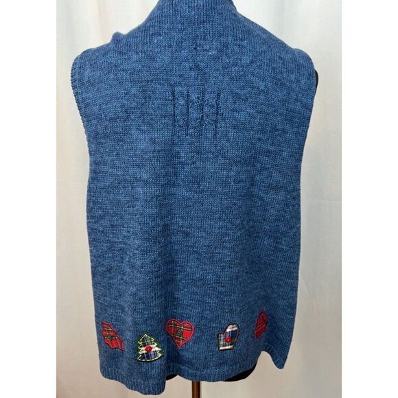 Marisa Christina VTG Christmas Cardigan Vest L Blue Plaid Grandmacore Cottagecor - Picture 4 of 7